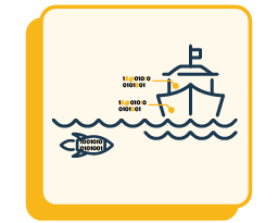 Icon representing bad data sinking the ship with a data torpedo heading towards a ship