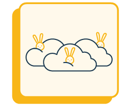 Icon representing chasing the wrong rabbit with rabbits hiding in various clouds.