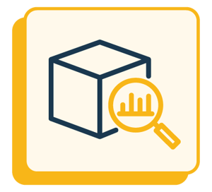 Icon representing the power of explainability with a magnifying glass hovering over a box.