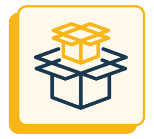 Icon representing promising and sourcing integration with one box stacked inside another.