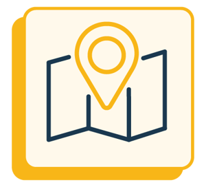 Icon representing roadmap to success with a map with a pin dropped in it.