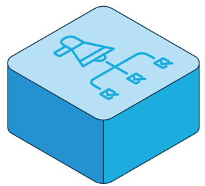 Blue tile icon with a megaphone and checklist.