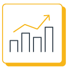 Icon with bar graph trending up.