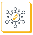 Icon with pencil surrounded by nodes.