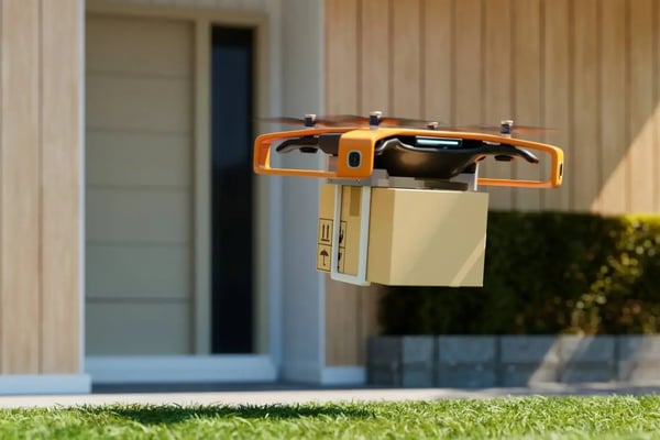 Different autonomous delivery vehicle types including sidewalk robots, road-based pods, drones, and hybrid models for retail