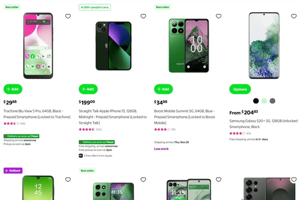 E-commerce product listing page showing estimated delivery dates on multiple smartphones calculated simultaneously in under 2 seconds